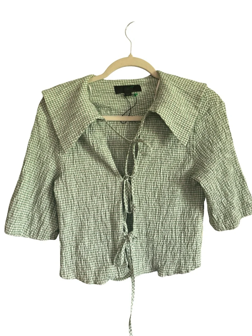 ZARA Sage Green Gingham Tie Front Milkmaid Top Cottagecore medium